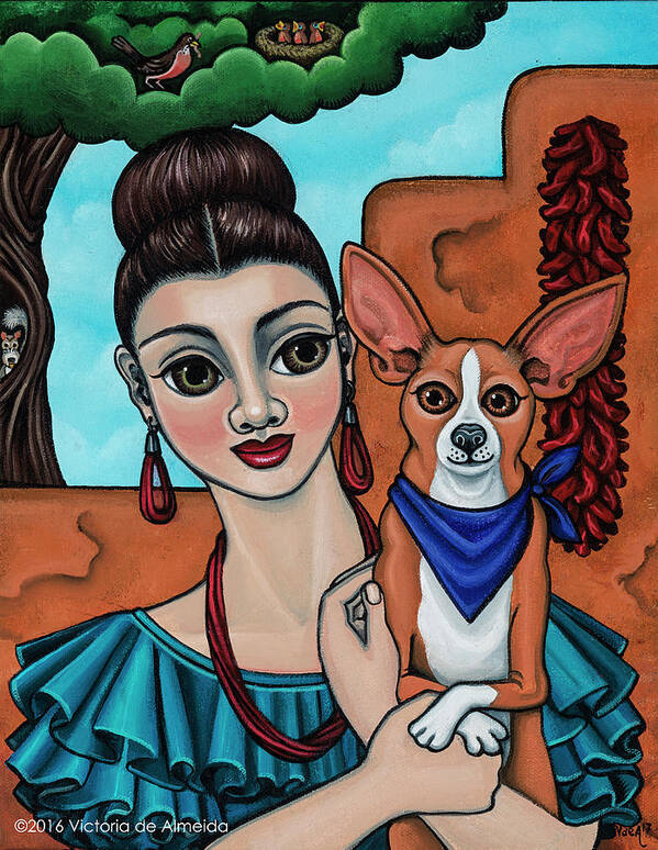 Chihuahua Art Poster featuring the painting Girl Holding Chihuahua Art Dog Painting by Victoria De Almeida