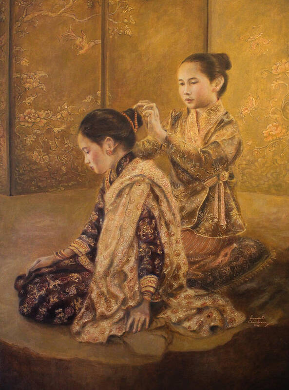 Lao Painting Poster featuring the painting Golden Moment by Sompaseuth Chounlamany