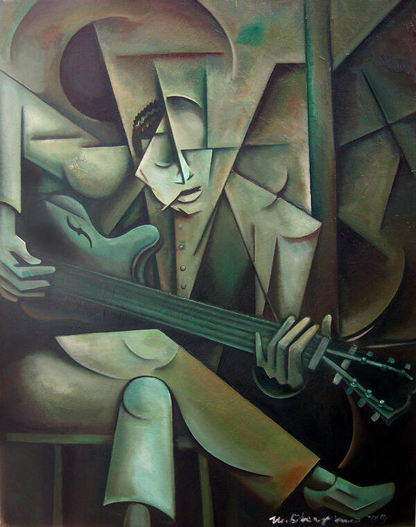 Grant Green Jazz Guitar Cubism Poster featuring the painting Grant's Greens by Martel Chapman