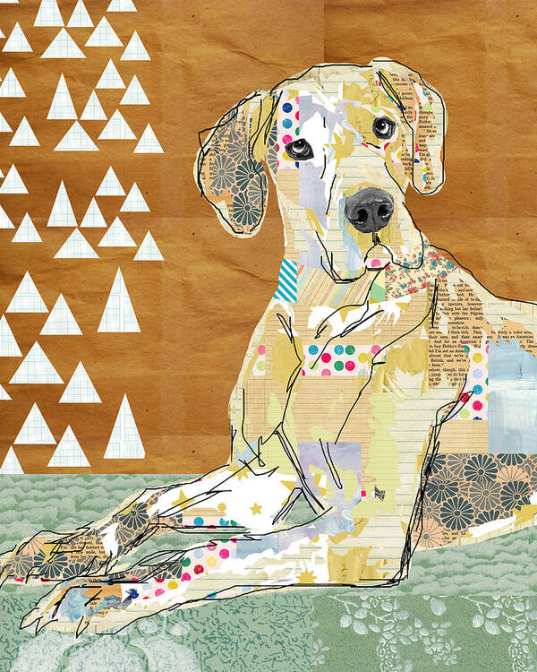 Great Dane Poster featuring the mixed media Great Dane Collage by Claudia Schoen