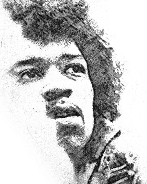 Jimmi Poster featuring the drawing Hendrix by Charlie Roman