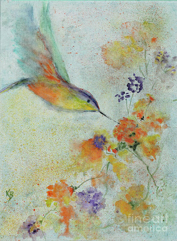Bird Poster featuring the painting Hummingbird by Karen Fleschler