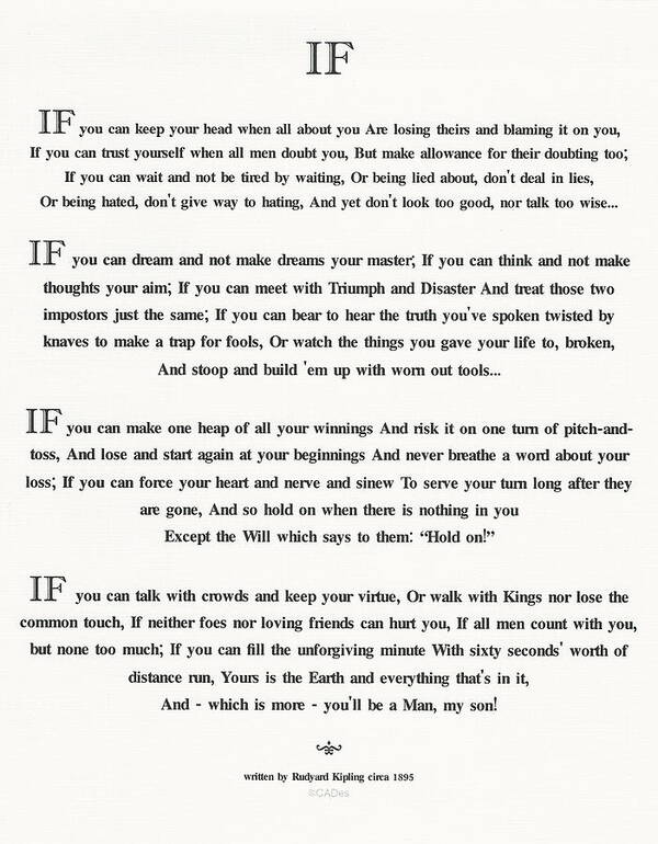 IF Quote by Rudyard Kipling on White Linen Poster by Desiderata Gallery -  Fine Art America