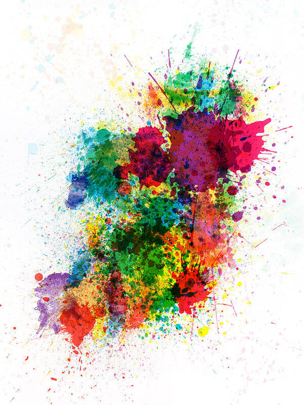 Ireland Map Poster featuring the digital art Ireland Map Paint Splashes by Michael Tompsett
