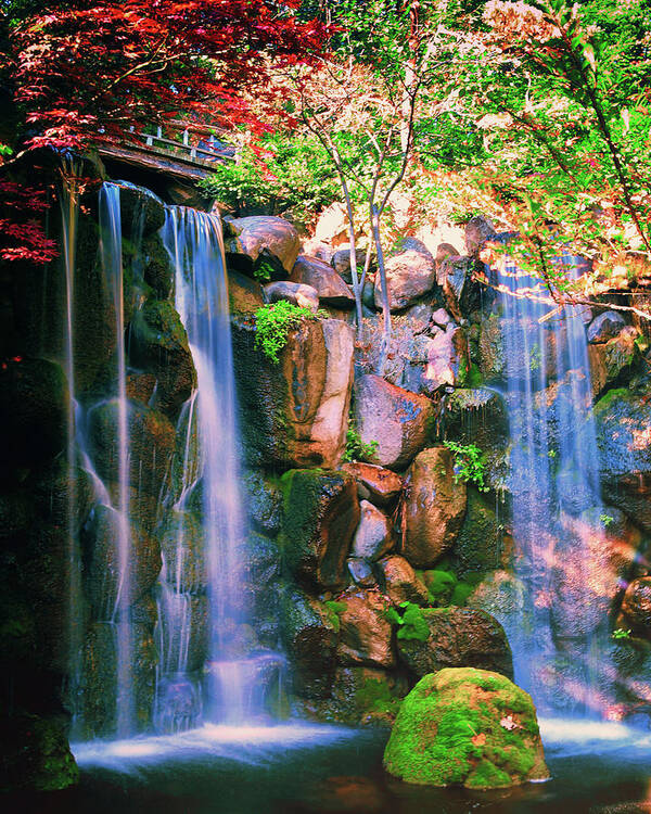 Water Poster featuring the photograph Japanese Garden Waterfall by Lawrence Knutsson