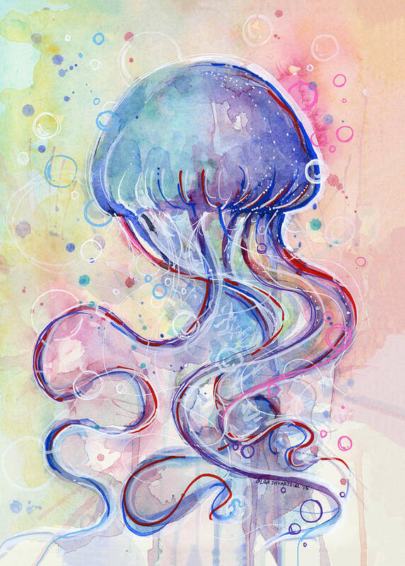 Fish Poster featuring the painting Jelly Fish Watercolor by Olga Shvartsur