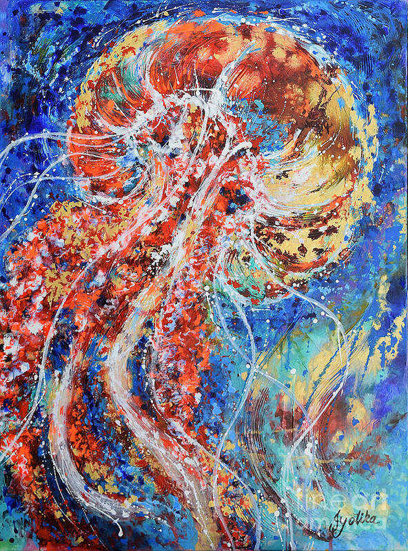 Jellyfish Poster featuring the painting Joyous Jellyfish by Jyotika Shroff