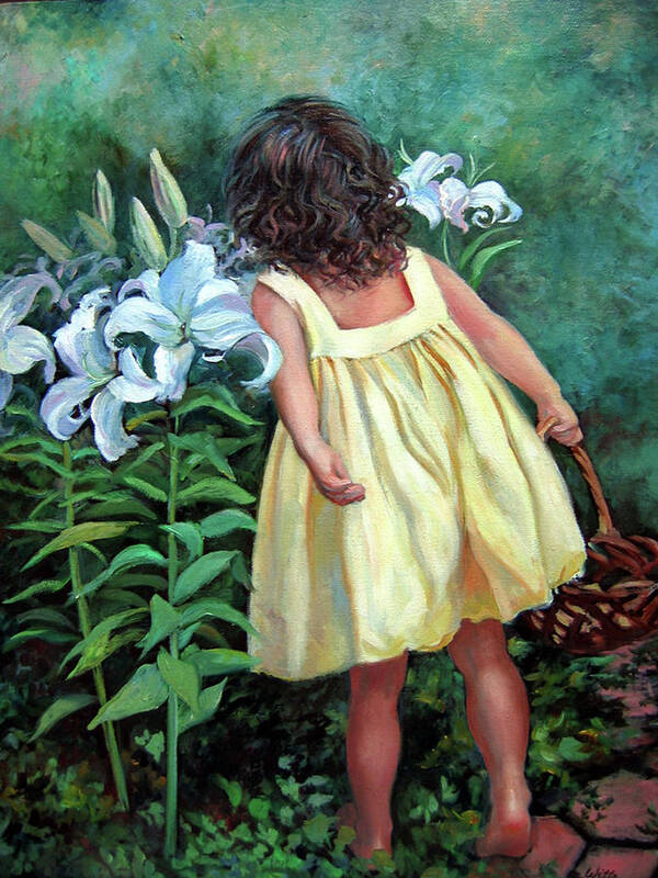Child With Lily Poster featuring the painting Lily Blessings by Marie Witte