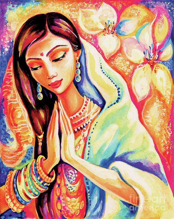 Praying Woman Poster featuring the painting Little Himalayan Pray by Eva Campbell