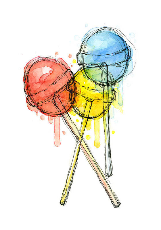 Lollipop Poster featuring the painting Lollipop Candy Watercolor by Olga Shvartsur