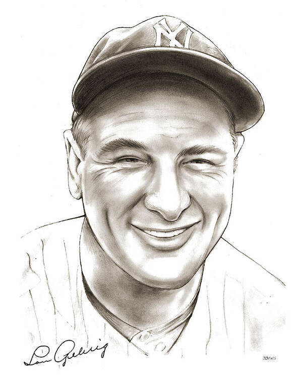 Lou Gehrig Poster featuring the drawing Lou Gehrig by Greg Joens