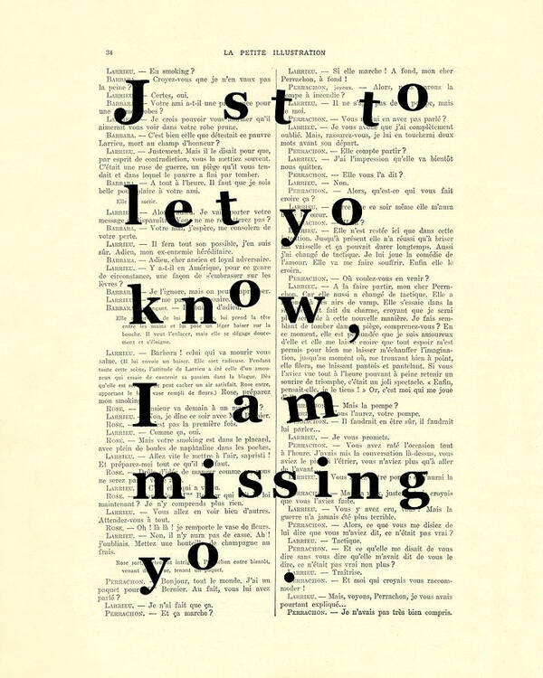 Just To Let You Know I Am Missing You Poster featuring the digital art Love poem, valentine gift by Madame Memento