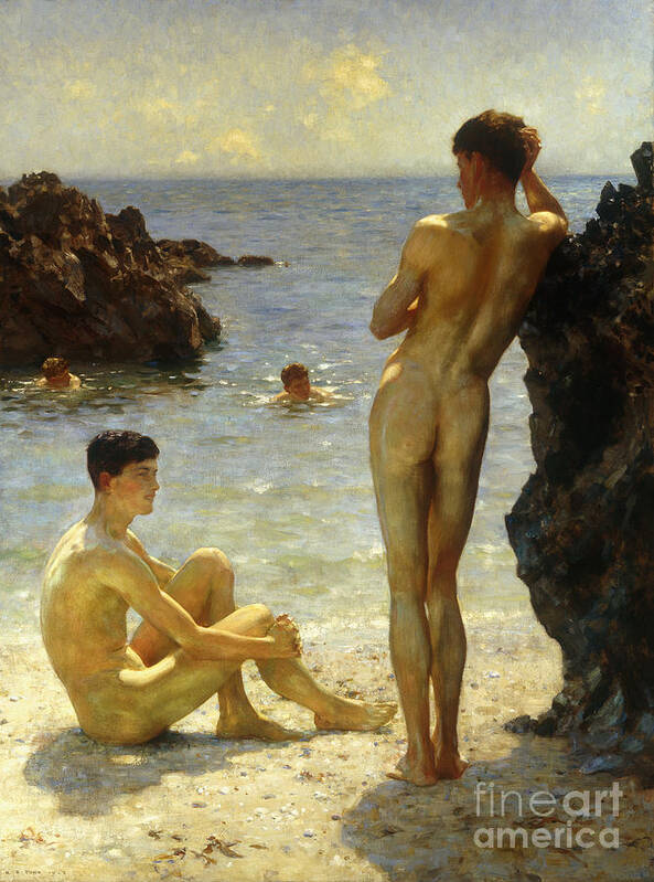 Nudes Poster featuring the painting Lovers of the Sun by Henry Scott Tuke