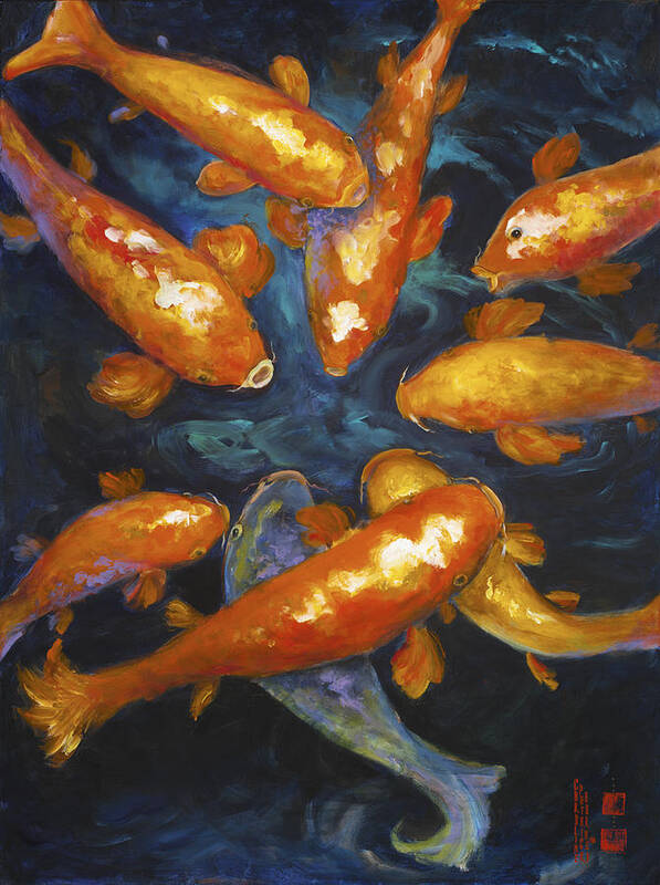 Koi Poster featuring the painting Lucky Koi by Caroline Patrick