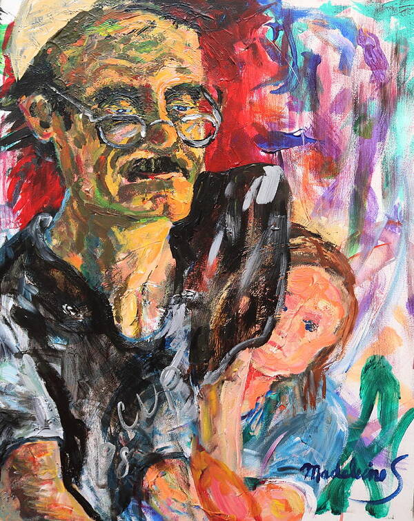 Portrait Poster featuring the painting Man and child by Madeleine Shulman