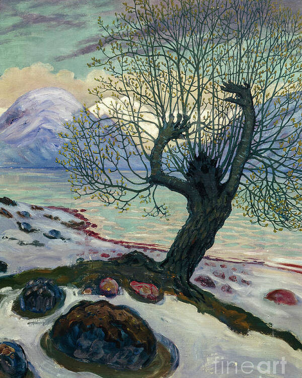 Nikolai Astrup Poster featuring the painting March morning, spring night and sallow man by Nikolai Astrup