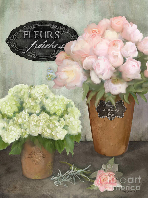 French Flower Market Poster featuring the painting Marche aux Fleurs 2 - Peonies n Hydrangeas by Audrey Jeanne Roberts