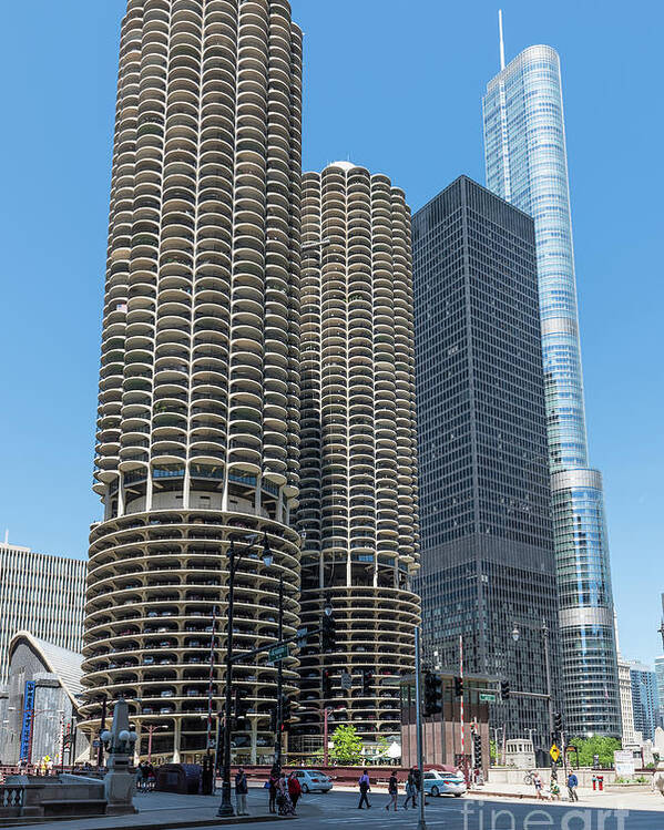 Chicago Poster featuring the photograph Marina City, AMA Plaza, and Trump Tower by David Levin