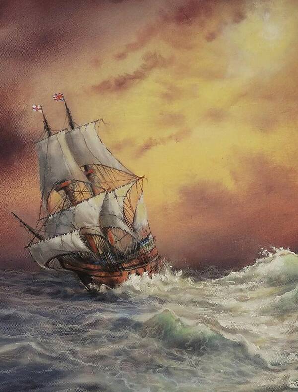 Mayflower Poster featuring the painting Mayflower At Sea Detail by Tom Shropshire