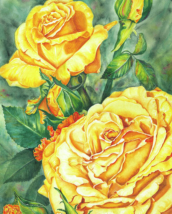Yellow Rose Watercolor Poster featuring the painting Mom's Golden Glory by Lori Taylor