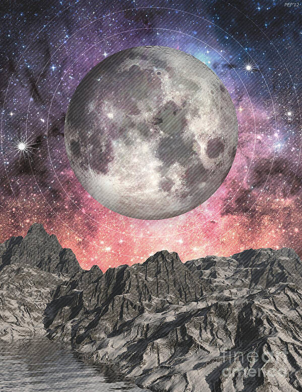Moon Poster featuring the digital art Moon Over Mountain Lake by Phil Perkins