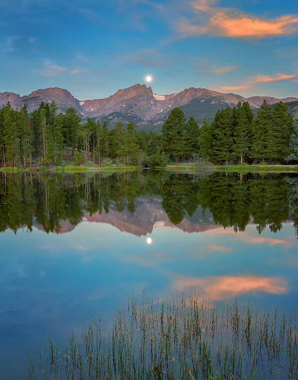 Colorado Poster featuring the photograph Full Moon Set Over Sprague Lake by John Vose