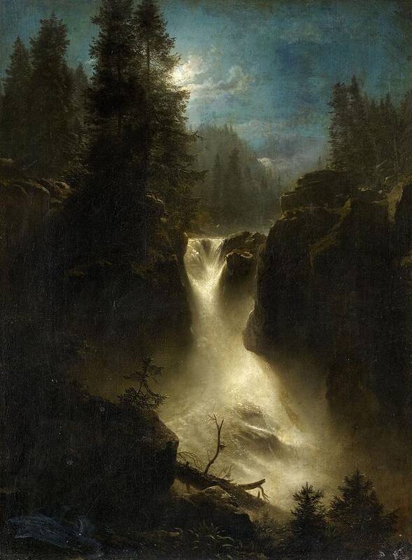 Oswald Achenbach Poster featuring the painting Moonlit Alpine Landscape by Oswald Achenbach