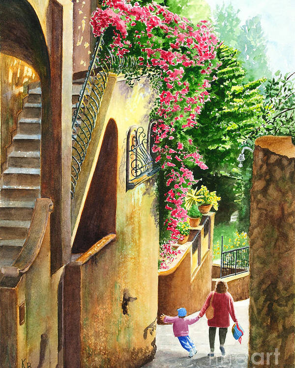 Italy Poster featuring the painting Morning Walk by Karen Fleschler