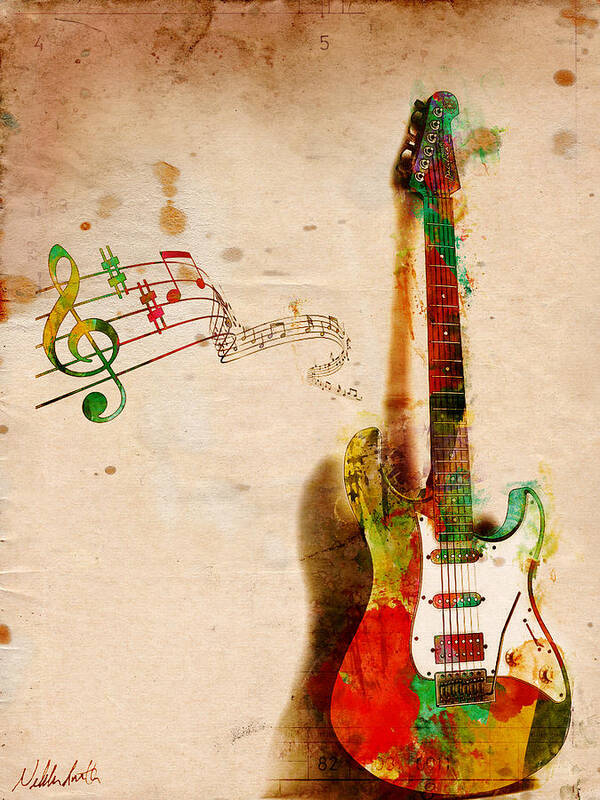 Guitar Poster featuring the digital art My Guitar Can SING by Nikki Smith