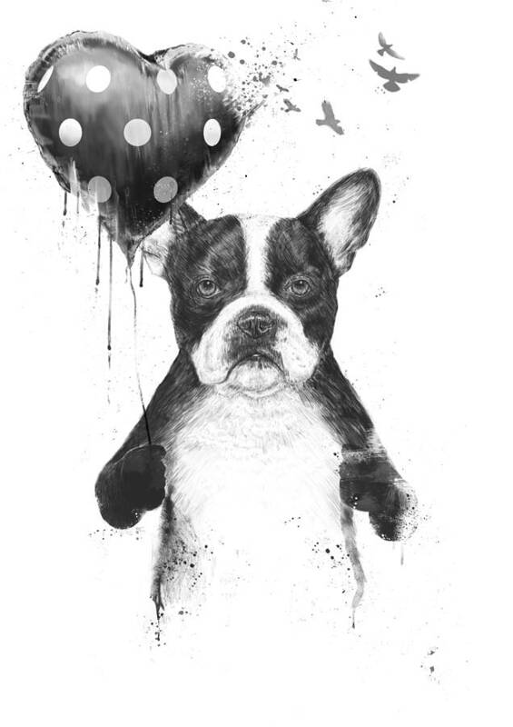 Bulldog Poster featuring the mixed media My heart goes boom by Balazs Solti