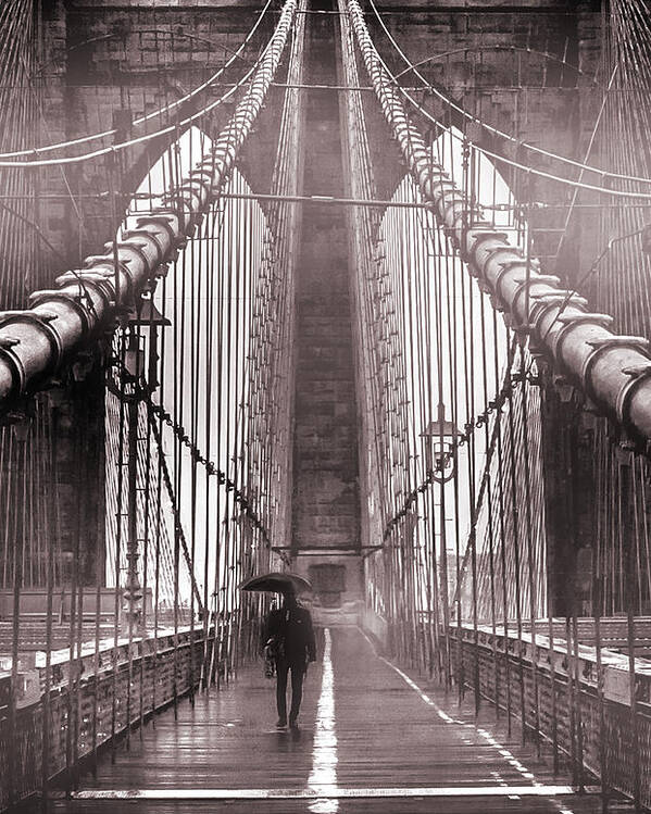 Brooklyn Bridge Poster featuring the photograph Mystery Man Of Brooklyn by Az Jackson