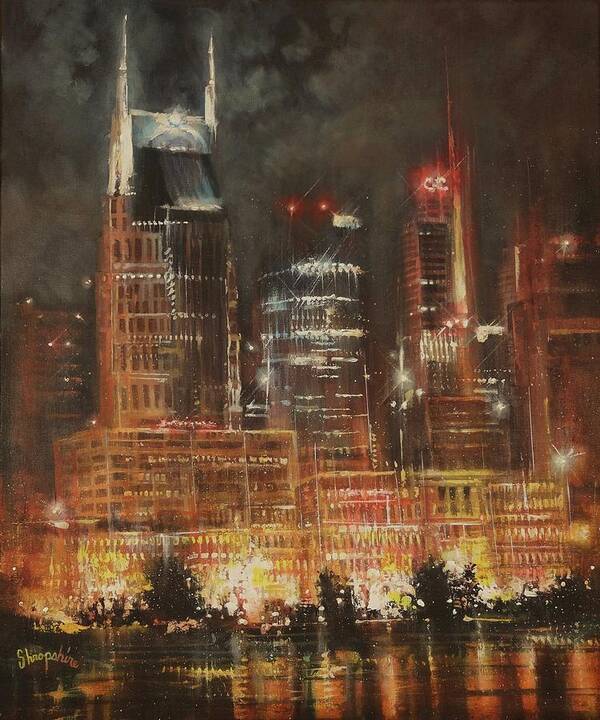 Nashville Poster featuring the painting Nashville Nights by Tom Shropshire