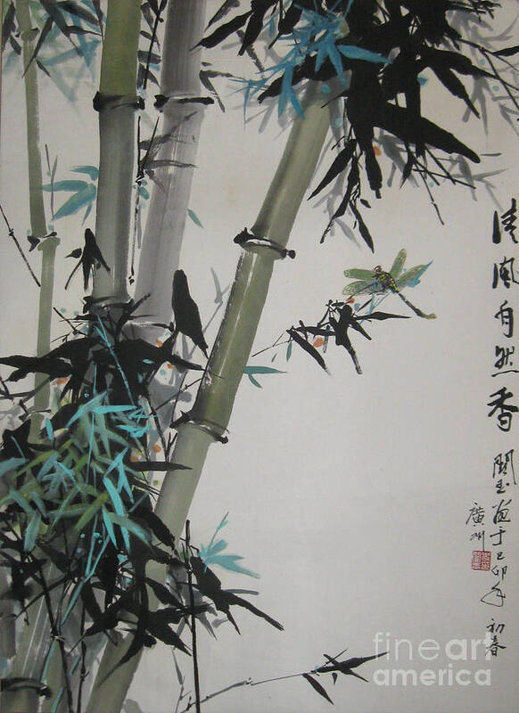 Bamboo Poster featuring the painting Natural Scent of Cool Breeze by Guanyu Shi