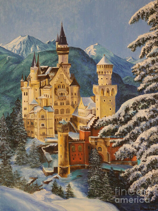 Germany Art Poster featuring the painting Neuschwanstein Castle in Winter by Charlotte Blanchard