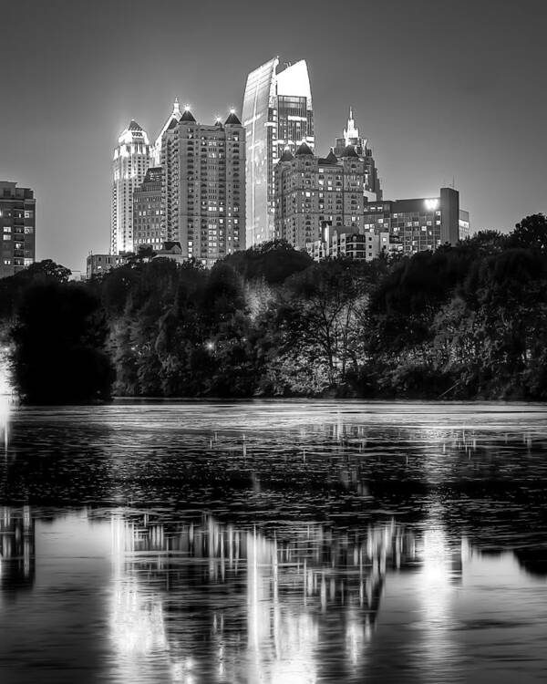Night Poster featuring the photograph Night Atlanta.Piedmont Park lake. by Anna Rumiantseva