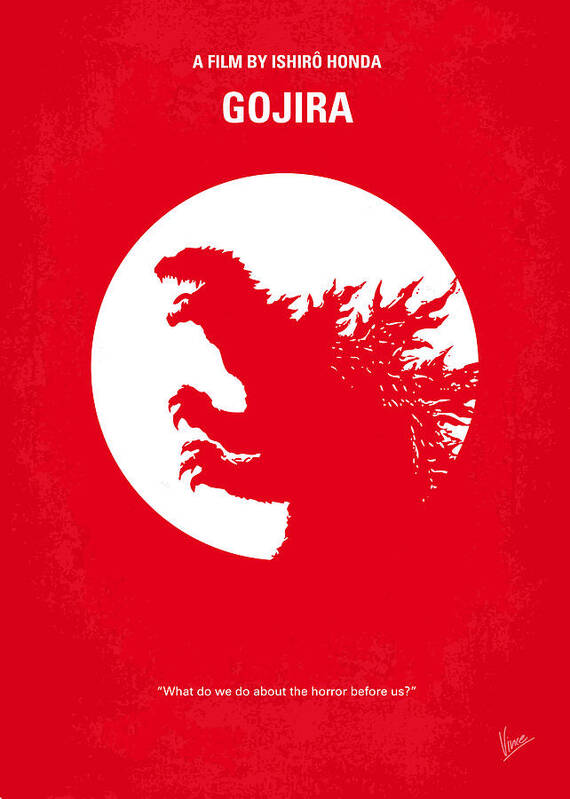 Godzilla 1954 Poster featuring the digital art No029-1 My Godzilla 1954 minimal movie poster by Chungkong Art