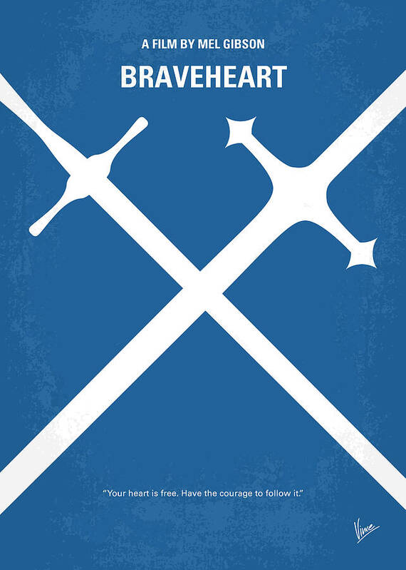 Braveheart Poster featuring the digital art No507 My Braveheart minimal movie poster by Chungkong Art