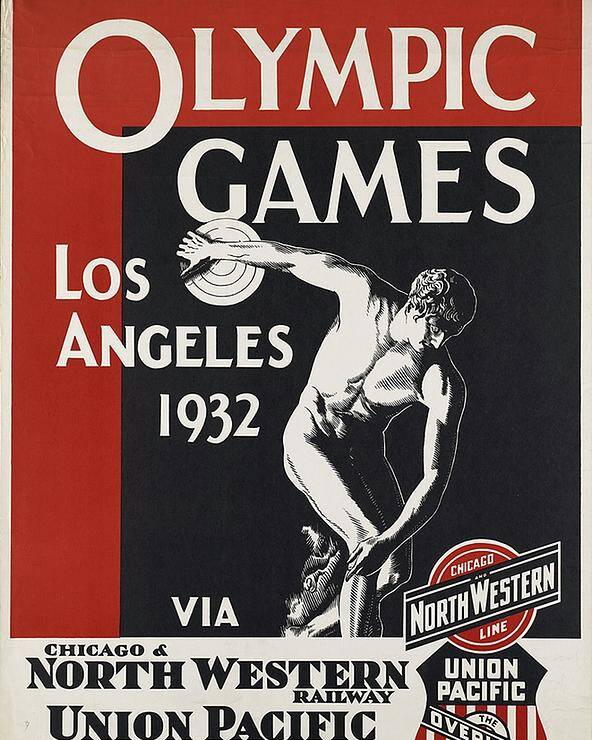 Olympic Games Poster featuring the photograph Olympic Games - Los Angeles 1932 - North Western Railway - Retro travel Poster - Vintage Poster by Studio Grafiikka