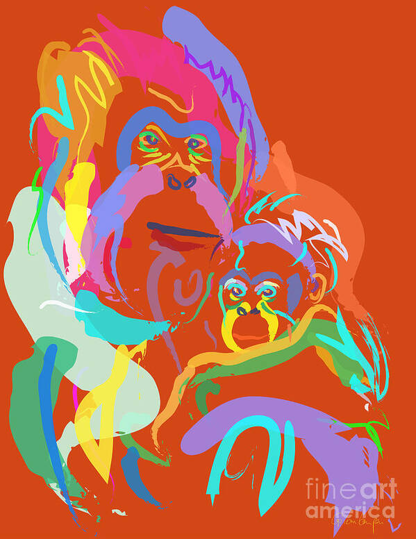 Orangutan Art Poster featuring the painting Orangutan mom and baby by Go Van Kampen
