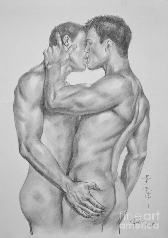 Original Drawing Art Male Nude Gay Interest Man Boy On Paper By Hongtao#613...