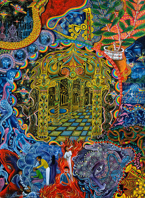 Pablo Amaringo Poster featuring the painting Pagoda Dorada by Pablo Amaringo
