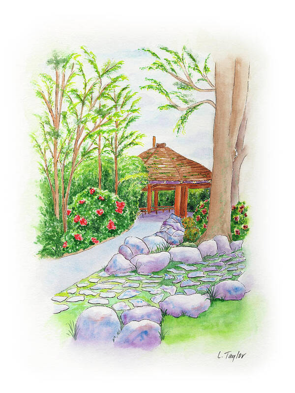 Gazebo Poster featuring the painting Pavilion Pathway by Lori Taylor