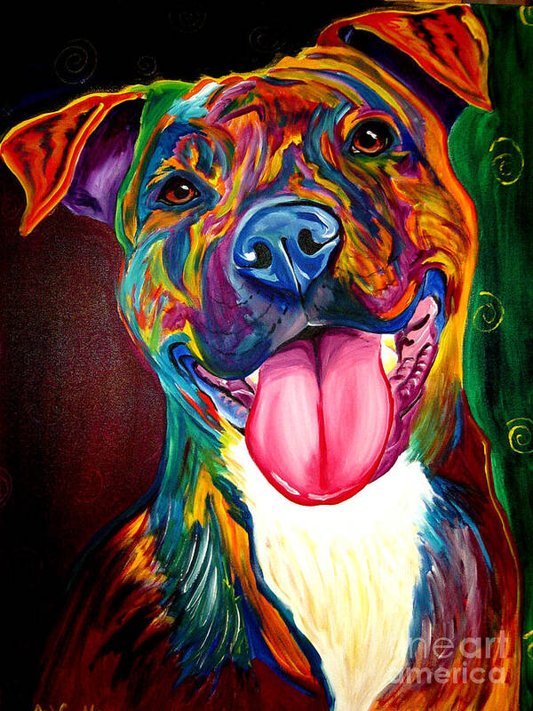 Dog Poster featuring the painting Pit Bull - Olive by Dawg Painter