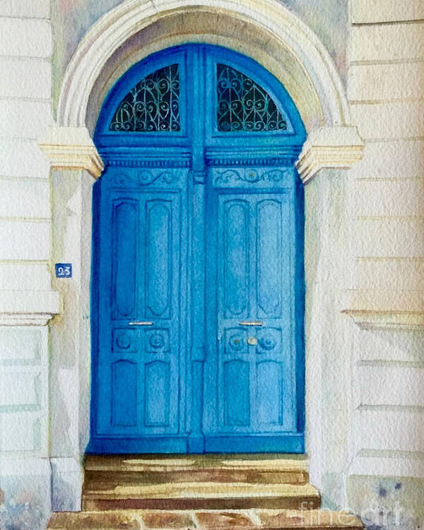 Porte Poster featuring the painting Porte Bleue de l'Ancien Notaire by Francoise Chauray