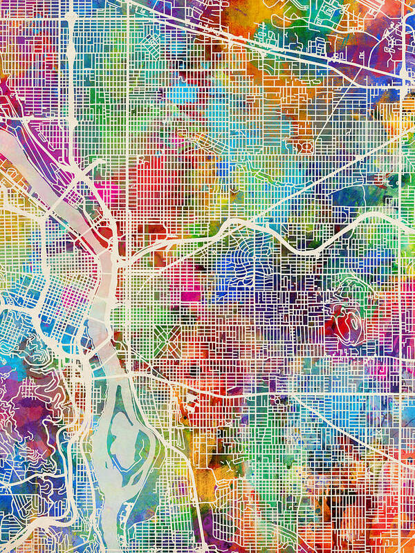 Portland Poster featuring the digital art Portland Oregon City Map by Michael Tompsett