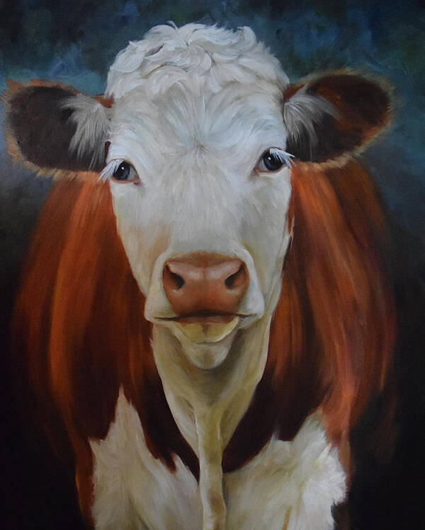 Cow Face Poster featuring the painting Portrait of Sally The Cow by Cheri Wollenberg
