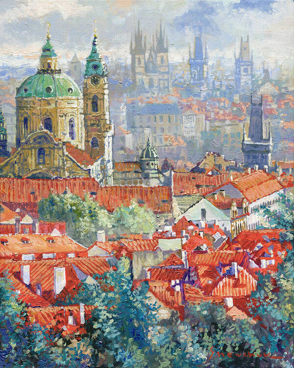 Acrylic Poster featuring the painting Prague Summer Panorama 1 by Yuriy Shevchuk