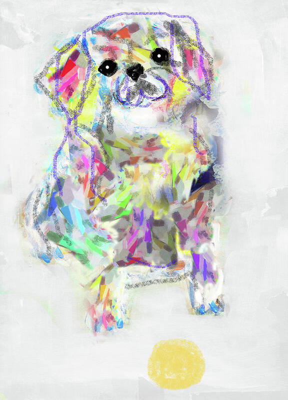 Neon Poster featuring the painting Puppy with ball by Claudia Schoen
