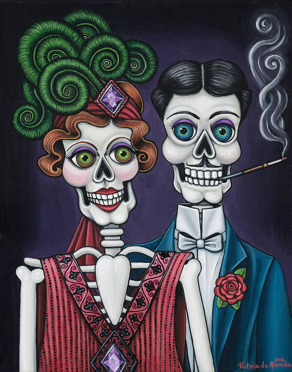 Dia De Los Muertos Poster featuring the painting Putting On The Ritz by Victoria De Almeida