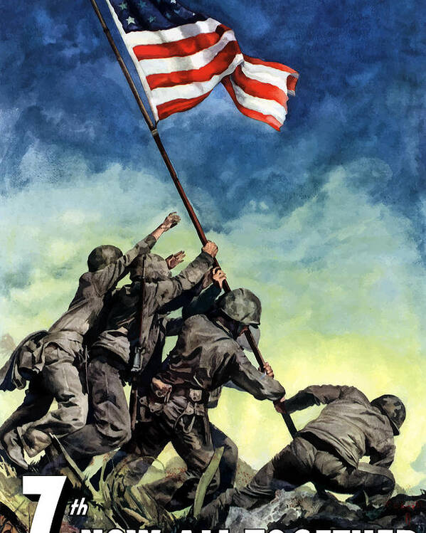 Iwo Jima Poster featuring the painting Raising The Flag On Iwo Jima by War Is Hell Store